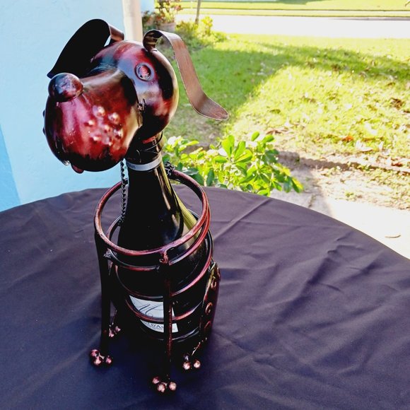 Wine Bottle Holder Dog - Metal Sculpture - Wine Rack Decor - Bloodhound/Beagle - Picture 4 of 11